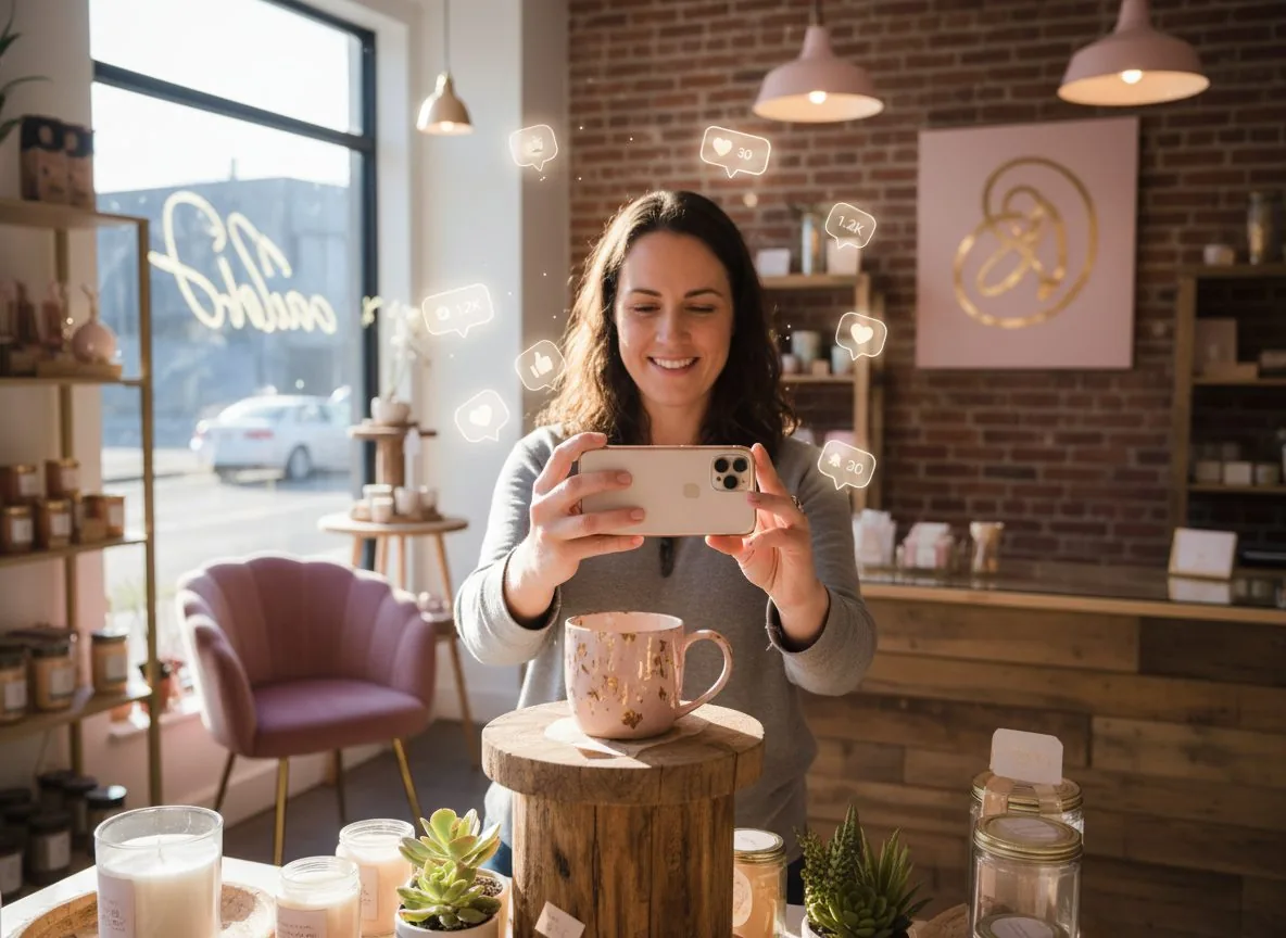 Small business owner taking a photo of their product with a phone for social media