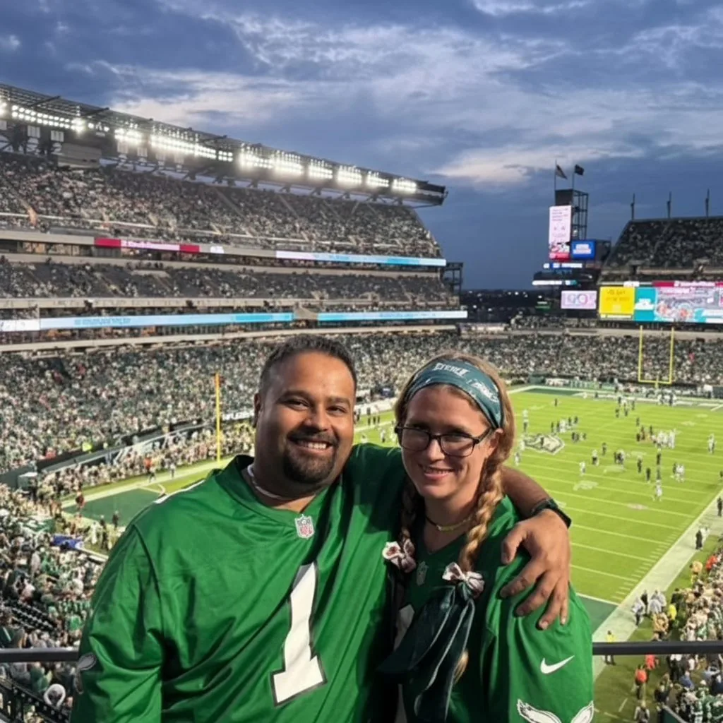 Tonya and Stephen George at a Philadelphia Eagles game